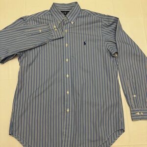 Ralph Lauren Button Down Shirt Classic Fit Mens Medium Blue Striped Long Sleeve